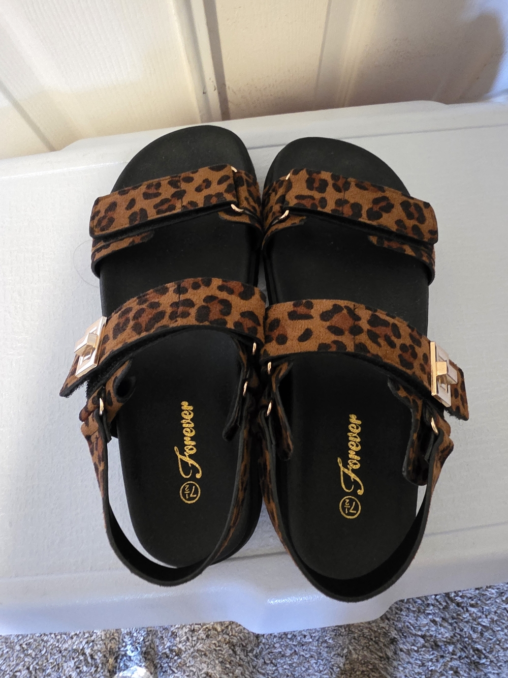 Forever Leopard Print Brown Strap Sandals